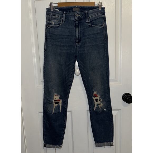 Mother Denim Jeans Stretch High Waisted Looker Ankle Fray Size 28 27in - Picture 1 of 13